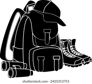 black luggage silhouette or flat bag illustration of journey logo tourism for vacation with tourist icon and trip shape baggage as suitcase to traveler