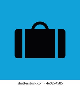 Black luggage symbol icon vector. Blue background