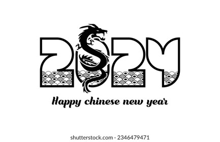 Black lunar new year 2024 dragon vector
