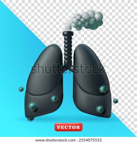 Black lung emits smoke. 3d vector, suitable for health and design elements