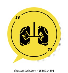 Black Lungs icon isolated on white background. Yellow speech bubble symbol. Vector Illustration