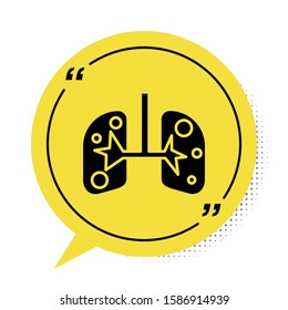 Black Lungs icon isolated on white background. Yellow speech bubble symbol. Vector Illustration