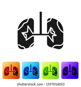 Black Lungs icon isolated on white background. Set icons in color square buttons. Vector Illustration
