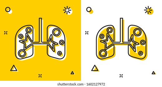 Black Lungs icon isolated on yellow and white background. Random dynamic shapes. Vector Illustration