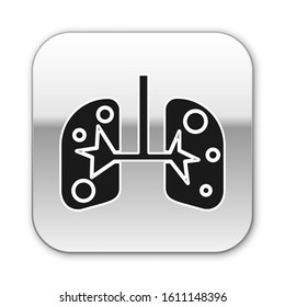 Black Lungs icon isolated on white background. Silver square button. Vector Illustration