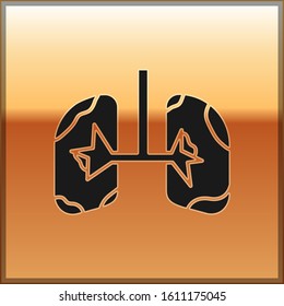 Black Lungs icon isolated on gold background.  Vector Illustration