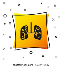 Black Lungs icon isolated on white background. Yellow square button. Vector Illustration