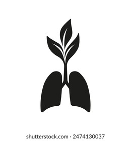 Black lungs with leaf icon. Vector. Flat design.