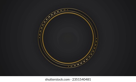 black luxury abstract background with circle line and golden elegant texture backdrop vector. wavy metallic dark light element illustration graphic gold art decoration premium shape.
