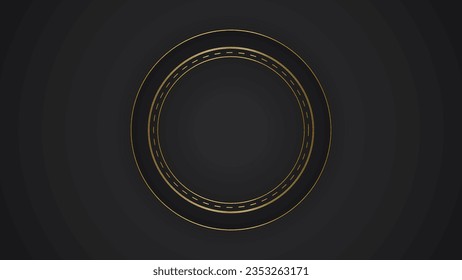 black luxury abstract background with circle line and golden elegant texture backdrop vector. wavy metallic dark light element illustration graphic gold art decoration premium shape.