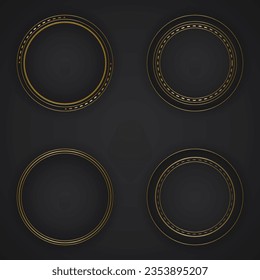 black luxury abstract background with circle line and golden elegant texture backdrop vector. wavy metallic dark light element illustration graphic gold art decoration premium shape.