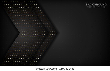 Black luxury abstract background with overlap layers. Texture with gold glitters dot element. Vector illustration.