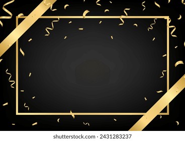 Black Luxury Abstract Background with Ribbon and Confetti. Invitation Card. Vector Illustration. 