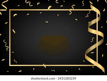 Black Luxury Abstract Background with Ribbon and Confetti. Invitation Card. Vector Illustration. 
