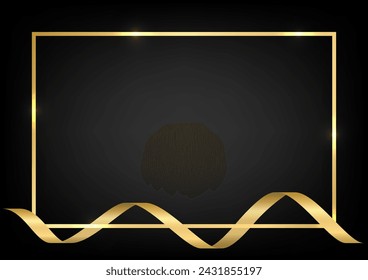 Black Luxury Abstract Background with Ribbon and Confetti. Invitation Card. Vector Illustration. 