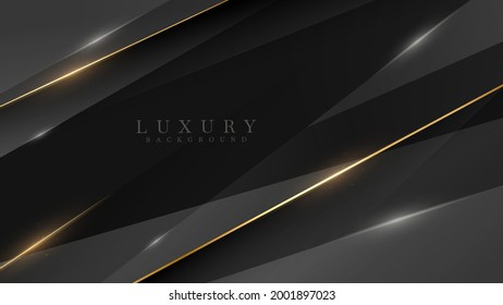 Black luxury background along with golden line, technology minimal scene concept, empty space for text. 3d Vector illustration.