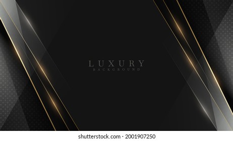 Black luxury background along with golden line, technology minimal scene concept, empty space for text. 3d Vector illustration.