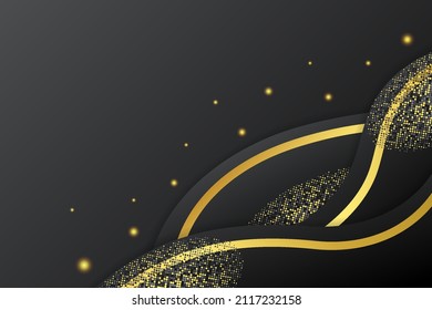 Ola de fluido de fondo de lujo negro superpuesta con gradiente negro y dorado
