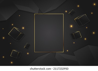 Fondo de lujo negro de forma geométrica solapada con gradiente negro y dorado