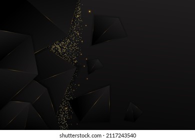 Black luxury background geometric overlapped shape with golden and black color