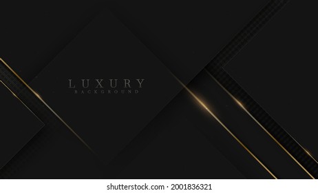 Black luxury background with glitter gold lines, minimal scene, empty space for use showcase beauty and cosmetics product or text. 3d Vector illustration.