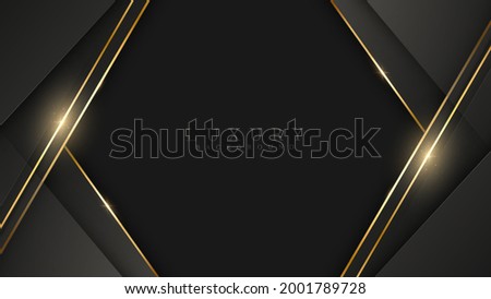 Black luxury background with glitter gold lines, minimal scene, empty space for use showcase beauty and cosmetics product or text. 3d Vector illustration.