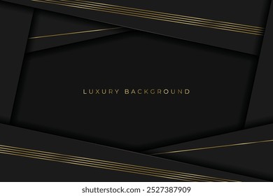 Fundo de luxo preto com linhas de ouro, cena mínima, espaço vazio para uso vitrine produto ou texto de beleza e cosméticos.