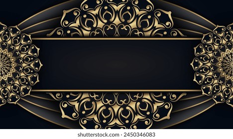 black luxury background  with gold mandala ornaments