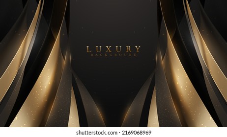 Black luxury background and golden curve elements   glitter light effect decoration 