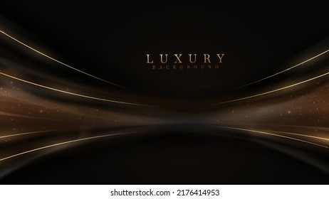 Black luxury background with golden line elements and curve light effect decoration and bokeh.