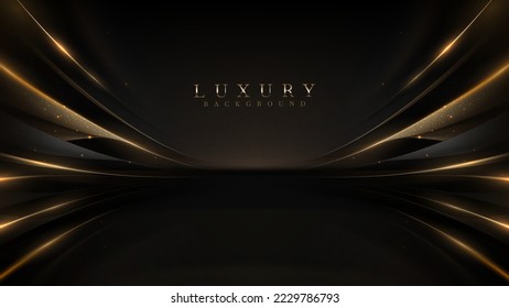 Black luxury background and golden line elements   light ray effect decoration   bokeh 