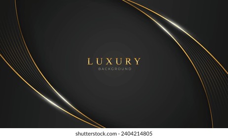 Black Luxury Background with Golden Lines. Black and Gold Abstract Background and Backdrop in 3d Style. Deluxe and Elegant Background Design Vector Illustration