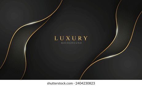 Black Luxury Background with Golden Lines. Black and Gold Abstract Background and Backdrop in 3d Style. Deluxe and Elegant Background Design Vector Illustration