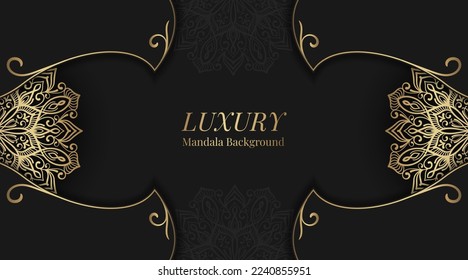 Black luxury background  with golden mandala