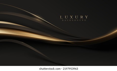 Black luxury background with golden ribbon elements and glitter light effect decoration. - Shutterstock ID 2197953963