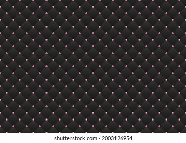 Black luxury background with pink beads. Seamless vector illustration. 