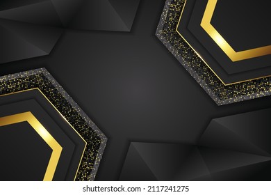 Black luxury background polygon shape with golden and black gradient