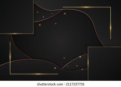 Black luxury background rectangle and wave overlapped shape with black and golden gradient