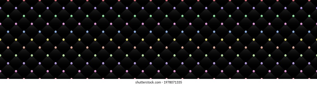 Black luxury background with small colorful beads and rhombuses. Seamless vector illustration. 