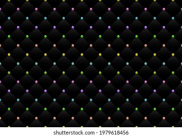 Black luxury background with small colorful beads and rhombuses. Seamless vector illustration. 