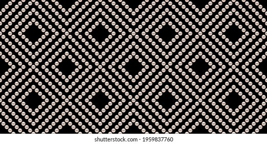 Black luxury background with small pearls and rhombuses. Seamless vector illustration. 