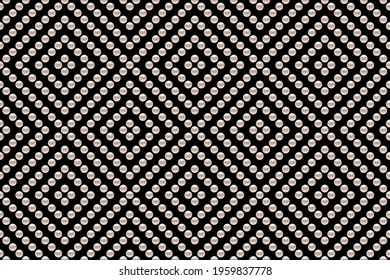 Black luxury background with small pearls and rhombuses. Seamless vector illustration. 