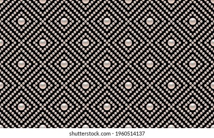 Black luxury background with small pearls and rhombuses. Seamless vector illustration. 