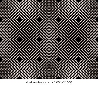 Black luxury background with small pearls and rhombuses. Seamless vector illustration. 