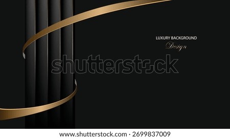 Black luxury background vector design. Gold and black abstract background with fold and curved line and paper. Suit for banner, backdrop, certificate, award template, presentation, invitation card.