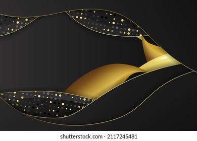 Black luxury background wave overlapped shape with golden and black gradient