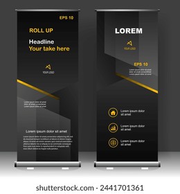 Black luxury Business Roll up banner vertical template design, for brochure, business, flyer, infographics. modern x-banner and flag-banner advertising. vector illustration
