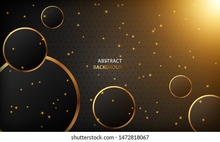 Black luxury circle background with golden line and sparkle light glittering elements.