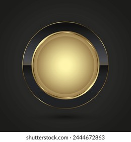 Black Luxury circle button vector infographic design. A golden black icon on isolated dark gradient background, a premium Vector illustration symbol template