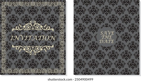TARJETA DE INVITACIÓN DECORATIVA DE VECTOR ELEGANTE DE LUJO NEGRO UTILIZA PARA CUMPLEAÑOS, BODA Y FIESTA